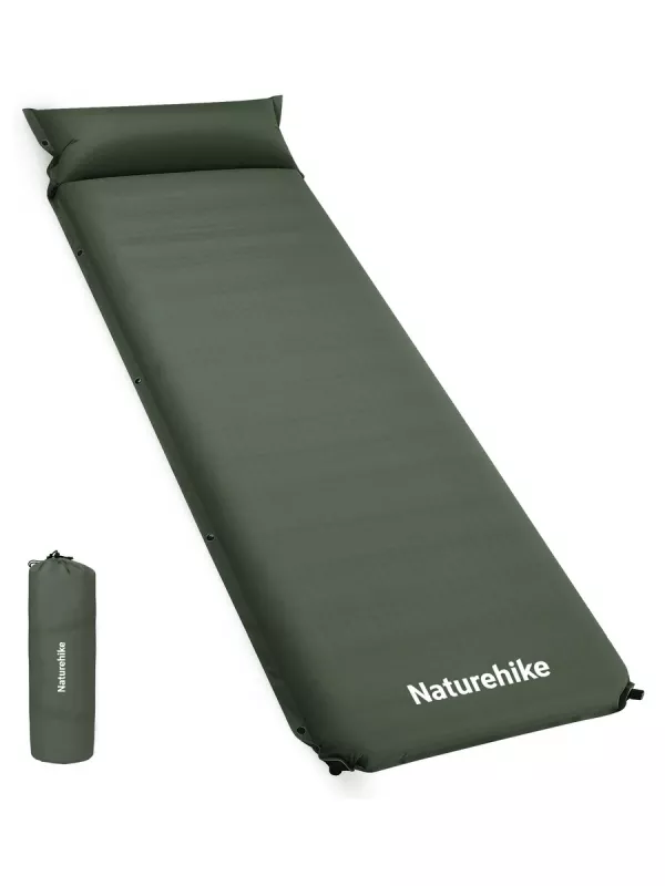 Самонадувающийся коврик Naturehike D04 10 см R7,8 с подушкой зелёный